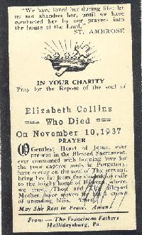 Mourning Card, Elizabeth Collins